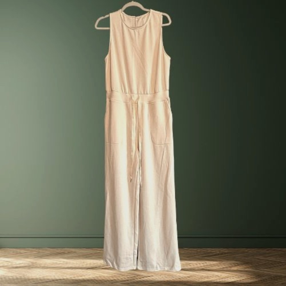 Chic Cream Sleeveless Wide-Leg Jumpsuit